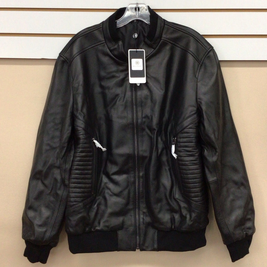 Men's Black Leather Bomber Jacket - Classic Moto Style